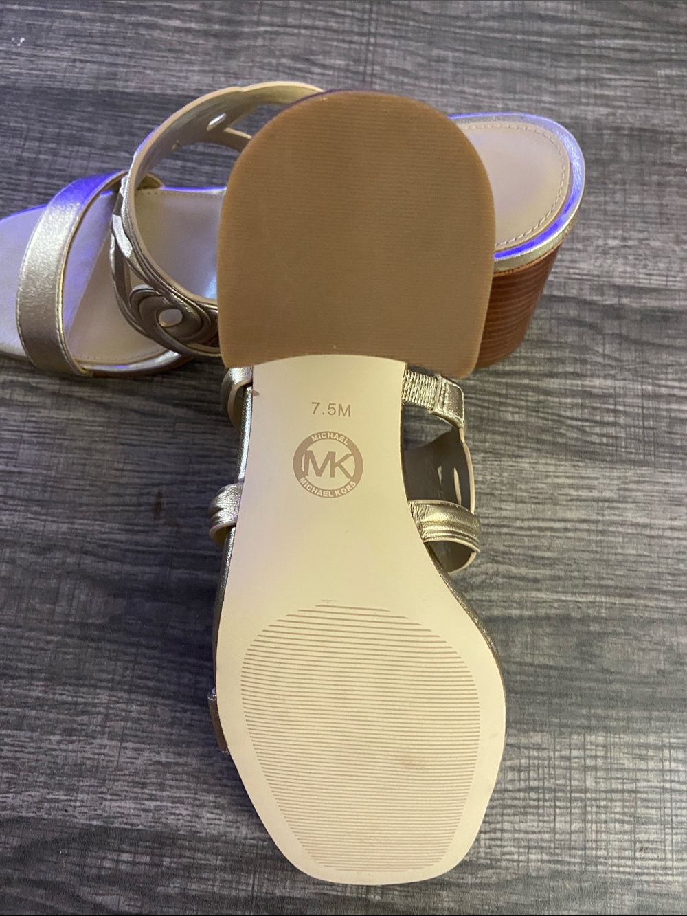 MICHAEL Michael Kors Metallic Gold MK Logo Slide Mules - Picture 3 of 3